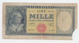 Italy 1000 Lire 10-2- 1948 G-VG RARE Banknote P 88a - 1000 Lire