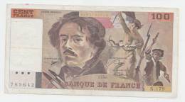 France 100 Francs 1990 ""F"" CRISP Banknote P 154e - 100 F 1978-1995 ''Delacroix''