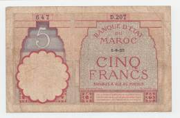 MOROCCO 5 FRANCS 1922 VG+ P 23Aa - Marruecos