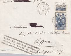 9204# COTE DES SOMALIS N°156 / LETTRE DJIBOUTI 1941 SERVICES AERIENS SPECIAUX PENDANT BLOCUS AGEN LOT GARONNE - Lettres & Documents