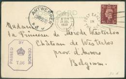 1½p. Brun Obl. POST EARLY THE DAY LONDON 26 Déc. 1939 S/C.V. Vers Anvers + Cachet PASSED BY CENSOR T.56 - 8625 - Storia Postale