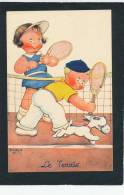 ENFANTS - Jolie Carte Fantaisie Enfants Et Chien Jouant Au Tennis Signée BEATRICE MALLET -  "Le Tennis" - Mallet, B.