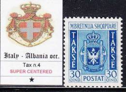 ITALIA OCC. ALBANIA - Tax N.4 - Cat. 110 Euro - CENTRATISSIMO - LINGUELLATO - MH* - LUXUS ORIGINALGUMMI Mit Falz - Albania