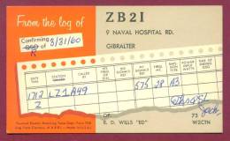 120486 / QSL Card - ZB2I  - 1960 - 9 NAVAL HOSPITAL RD. Gibraltar, To W2CTN ,  AMITYVILLE , N.Y. - Autres & Non Classés