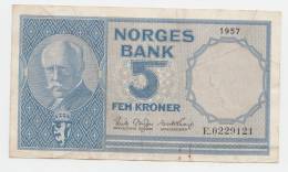 NORWAY 5 KRONER 1957 VF P 30a  30 A - Norvège