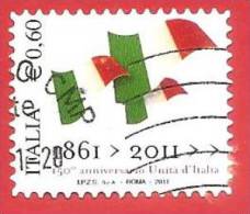 ITALIA REPUBBLICA USATO - 2011 - 150º Anniversario Dell´unità D´Italia - Bandiere Italiane -  € 0,60 - S. 3212 - 2011-20: Gebraucht