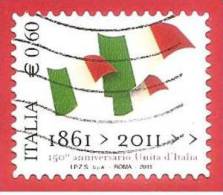 ITALIA REPUBBLICA USATO - 2011 - 150º Anniversario Dell´unità D´Italia - Bandiere Italiane -  € 0,60 - S. 3212 - 2011-20: Oblitérés