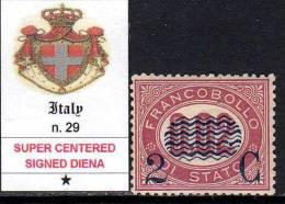 ITALIA - Sassone N.29 - Cv 700 Euro - FIRMATO DIENA - SUPER CENTRATO - LINGUELLATO - MH* - Neufs