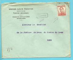 123 Op Brief Met Omkaderde Naamstempel TERTRE + Firmaperforatie (perfin) " L.E." (Usines Louis Escoyez) - 1909-34