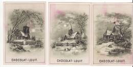 Chromo Chocolat Louit Hiver Neige église Paysage (3 Chromos) - Louit