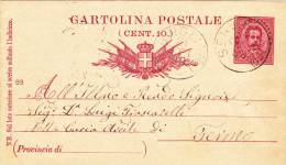 CARTOLINA POSTALE ITALIANA,PC STATIONERY 1893. - Stamped Stationery