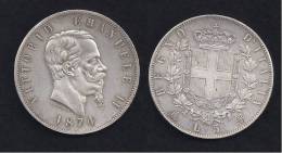 Italie - 5 Lires, Victor Emmanuel II, Argent, 1874, Atelier M / NB - 1861-1878 : Victor Emmanuel II.