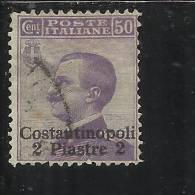 LEVANTE COSTANTINOPOLI 1909-1911 SOPRASTAMPATO D'ITALIA ITALY OVERPRINTED 2 PI SU 50 CENT. USATO USED OBLITERE' - Europese En Aziatische Kantoren