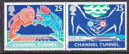 Great Britain Scott #1559a MNH Se-tenant Pair 25p Opening Of Channel Tunnel - Unused Stamps