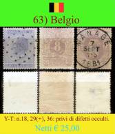 Belgio-063 - Yvert & Tellier N, 18, 29, 36 (+/o) Hinged/used - Senza Difetti Occulti. - Andere & Zonder Classificatie