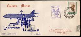 India 1966 Calcutta - Madras Indian Airlines Domestic First Flight Cover Inde Indien # 1371-9 - Posta Aerea