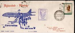 India 1966 Hyderabad - Bombay Indian Airlines Domestic First Flight Cover Inde Indien # 1371-16 - Posta Aerea