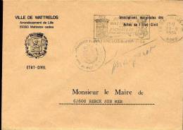 Wattrelos Nord 30/8/1984 Franchise De Mairie à Mairie Blason Lions - Civil Frank Covers