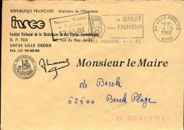 Lille Moulins Nord 4/5/1982 Franchise Ministère Economir Insee Pour Mairie - Lettres Civiles En Franchise