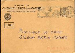 Chennevière Marne 22/9/1986 Franchise De Mairie à Mairie - Frankobriefe
