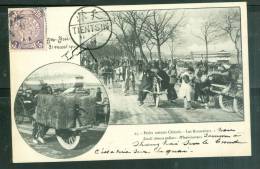 Yvert N°65 Oblitéré Tientsin En 1908 Sur Cpa - Small Chinese Pedlars - Wheel Barrows - Ax3201 - Storia Postale