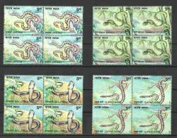 INDIA, 2003, Nature India - Snakes, (Python, Pit Viper, King Cobra Gliding Snake),Set 4 V,Blocks Of 4,  MNH, (**) - Snakes