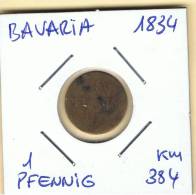 ALEMANIA - GERMANY - BAVARIA  1 Pfennig 1834  KM384 - Andere & Zonder Classificatie