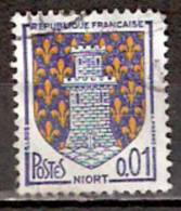 Timbre France Y&T N°1351A (03) Obl.  Armoirie De Niort.  0.01 F. Bleu Et Jaune. Cote 0,15 € - 1941-66 Coat Of Arms And Heraldry