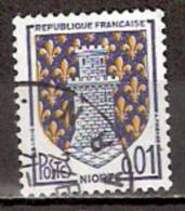 Timbre France Y&T N°1351A (04) Obl.  Armoirie De Niort.  0.01 F. Bleu Et Jaune. Cote 0,15 ¤ - 1941-66 Coat Of Arms And Heraldry