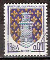 Timbre France Y&T N°1351A (05) Obl.  Armoirie De Niort.  0.01 F. Bleu Et Jaune. Cote 0,15 € - 1941-66 Coat Of Arms And Heraldry