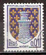 Timbre France Y&T N°1351A (05) Obl.  Armoirie De Niort.  0.01 F. Bleu Et Jaune. Cote 0,15 € - 1941-66 Stemmi E Stendardi