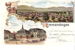 Lithographie-Gruss Aus Emmendingen (Bade-Wurtemberg-Allemagne)-+/- 1900-Hôtel Zur Post-Rathhaus-Verlag. M.Markus - Emmendingen