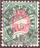Heimat ZHS ZÜRICH 1886-06-08 Vollstempel Auf 1Fr. Grün Faser Telegraphen-Marke - Telegraafzegels