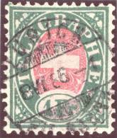 Heimat ZHS ZÜRICH 1886-06-08 Vollstempel Auf 1Fr. Grün Faser Telegraphen-Marke - Telegrafo