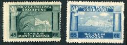 LOTTO 2 FRANCOBOLLI CORPO POLACCO 45 GR. MONTECCASINO ANCONA ANNO 1944 POLONIA STAMPS - Unused Stamps
