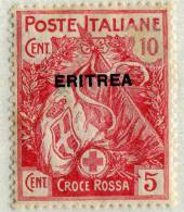 FRANCOBOLLO CROCE ROSSA  CENT. 10 + CENT. 5 ANNO 1916 SOPRASTAMPA ERITREA COLONIA ITALIANA - Eritrée