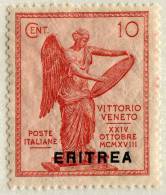 FRANCOBOLLO VITTORIO VENETO CENT. 10 CARMINIO SOPRASTAMPA ERITREA COLONIA ITALIANA ANNO 1922 - Eritrée