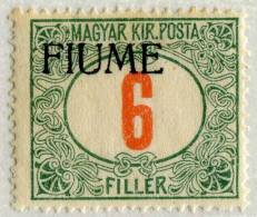 FRANCOBOLLO FIUME SEGNATASSA 6 FILLER SOPRASTAMPA SPOSTATA A SINSITRA E DECALCO SOPRASTAMPATO ANNO 1918 1919 - Ocu. Yugoslava: Fiume