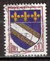 Timbre France Y&T N°1353 (03) Obl.  Armoirie De Troyes.  0.10 F. Brun, Outremer Et Jaune. Cote 0,15 ¤ - 1941-66 Coat Of Arms And Heraldry