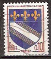 Timbre France Y&T N°1353 A (03) Obl.  Armoirie De Troyes.  0.10 F. Brun, Outremer Et Jaune. Cote 0,15 € - 1941-66 Coat Of Arms And Heraldry