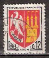 Timbre France Y&T N°1353A (02) Obl.  Armoirie D´Agen.  0.12 F. Rouge, Jaune Et Noir. Cote 0,15 € - 1941-66 Escudos Y Blasones