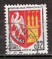 Timbre France Y&T N°1353A (03) Obl.  Armoirie D´Agen.  0.12 F. Rouge, Jaune Et Noir. Cote 0,15 € - 1941-66 Escudos Y Blasones