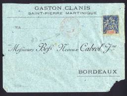 Lettre De Saint-Pierre Pour Bordeaaux  Groupe 15 C. Yv  36  Rare Cachet Rouge De Saint-Pierre - Cartas & Documentos