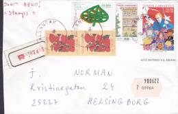 Turkey Registered Raccomandata Label ALSANCAK 1998 Mult. Franked Cover Lettera To HELSINGBORG Sweden Flag Flagge - Lettres & Documents