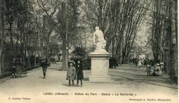 CPA 34 LUNEL ALLEES DU PARC STATUE LE REMORDS 1912 - Lunel