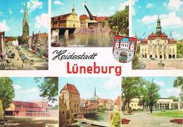 Heidestadt LÜNEBURG - Carte Multivues : Am Sande, Am Alten Kran, Rathaus, Stadttheater, Abtsmühle, Hallenbad - 2 Scans - Lüneburg