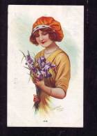 LOURENCE MILLERE,WOMWN WITH IRIS ,ORIGINAL VINTAGE POSTCARD - Milliere