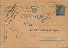 Romania-Postal Stationery Postcard 1942,censored And Circulated  Blaj - World War 2 Letters