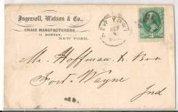 US - 1880´s  VF ADVERTISEMENT COVER From CHAIR MANUFACTURERS - Sc. 207 Solo Stamp - From NEW YORK To IND - Briefe U. Dokumente