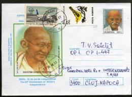 Romania 1997's Mahatma Gandhi Of India Postal Stationary Envelope Commercial Used # 1376 - Mahatma Gandhi